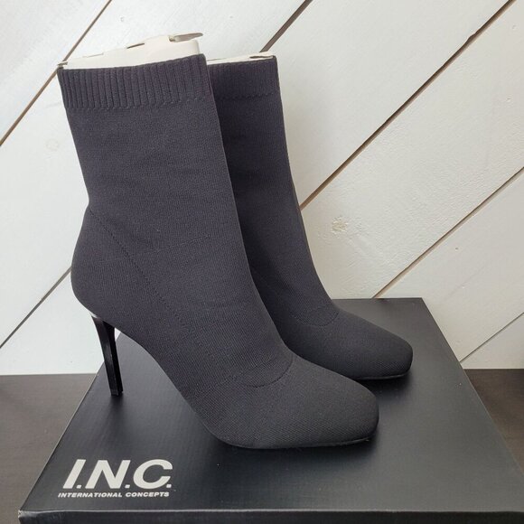 NEW I.N.C. Womens Vidaliaf Black Knit Ankle Boots 10.5M Textile Upper Square Toe - Picture 1 of 9